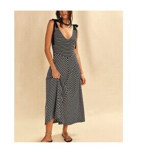Free People Free-Est Cecelia Midi Dress Striped Printed Smocked Cotton XS 287078